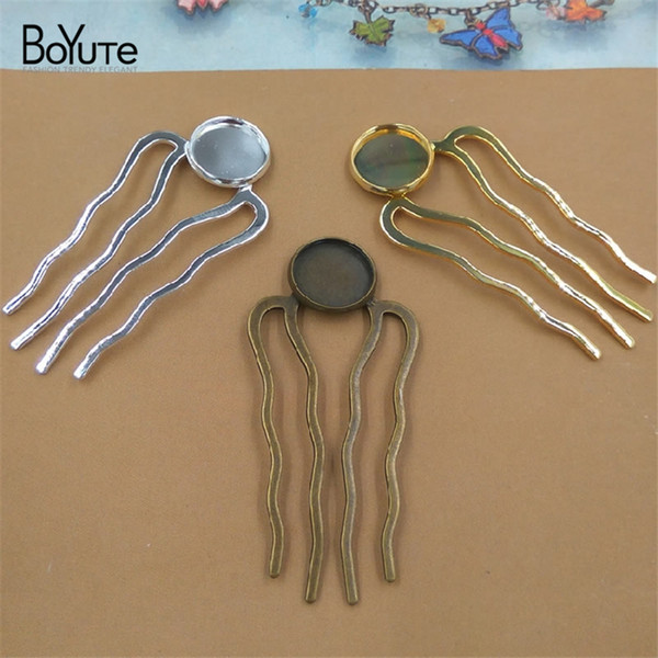 BOYUTE 10 Pieces 12mm Cabochon Base Diy Hair Comb 3 Colors Plated Vintage Women Hair Jewelry