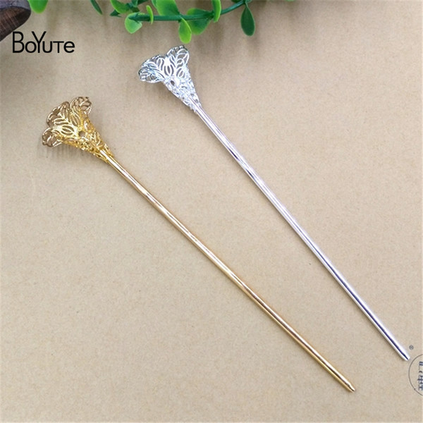 BoYuTe 10 Pieces 120*2.5MM Metal Filigree Flower Hair Stick Diy Hand Made DIY Jewelry Findings Components