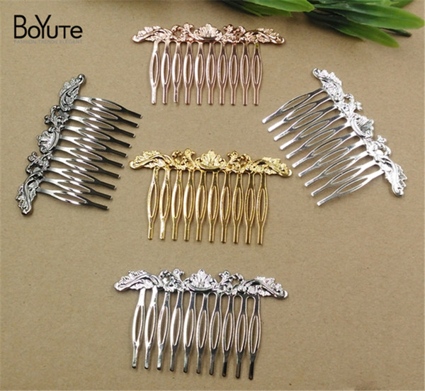 BOYUTE 10 Pieces 75*45mm Flower Bridal Hair Comb 6 Colors Plated Hair Jewelry Vintage Hair Accessories