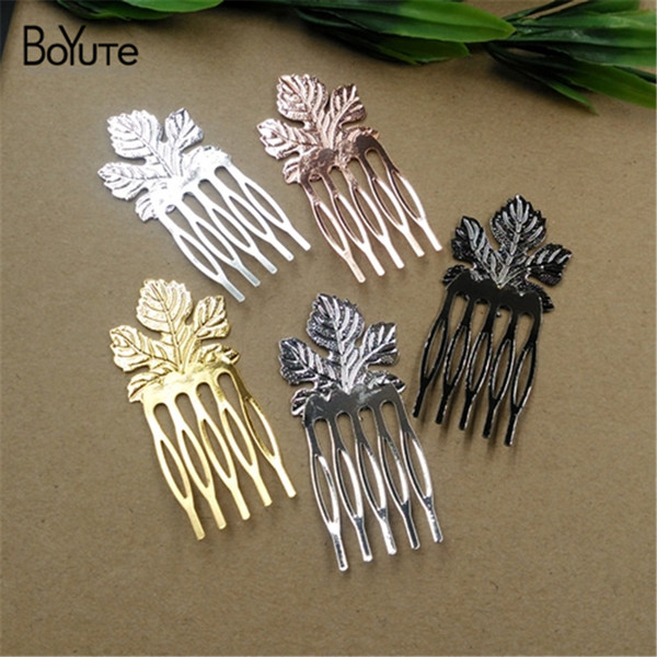 BoYuTe 20 Pieces 30*65MM HOT Sale Metal Leaf Hair Comb 6 Colors Plated Women Hair Accessories