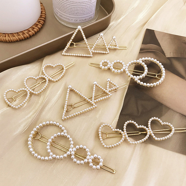 Cute Imitation Pearl Hair Clip Girls Multilayer Hollow Heart Star Hairpins Simple Gold Plated Alloy Barrettes Jewelry Accessories Wholesale