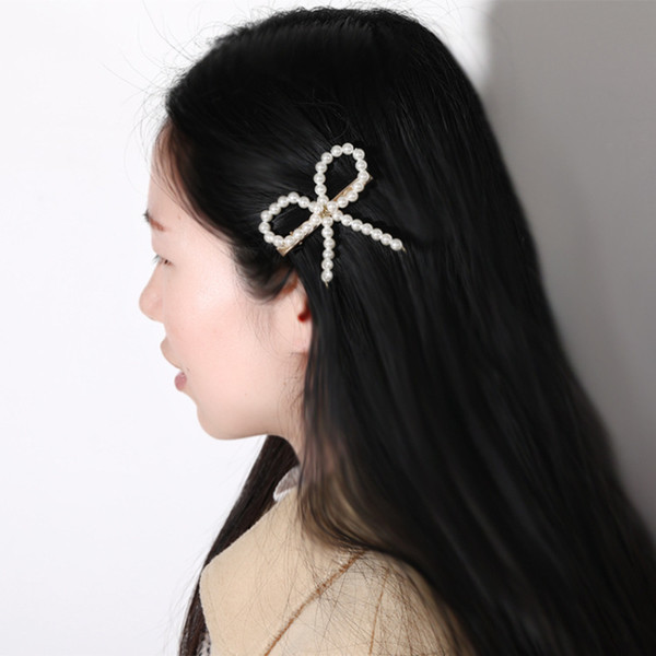 Cute Bowknot Hair Clip For Girls Imitation Pearl Barrettes Geometric Simple Gold Plated Alloy Hairpins Fashion Jewelry Accessories Wholesale