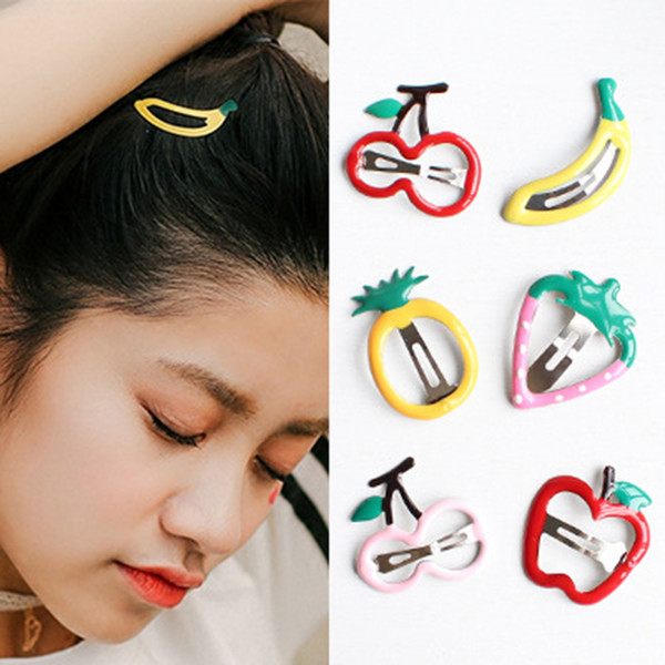 Color Fruit Hair Clips For Children Cute Strawberry Apple Banana Cherry Barrettes Geometric Simple Alloy Hair Jewelry Accessories Wholesale