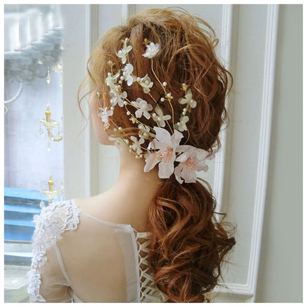 Fashion Romantic Wedding Hair Accessories Lace Flowers Pearl Beads Alligator Hairpin Hair Clip For Women Girls Bridal