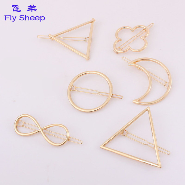 New Promotion Trendy Circle Lip Moon Triangle Hair Pin Clip Hairpins Pretty Womens Girls Metal Jewelry Accessories European Style