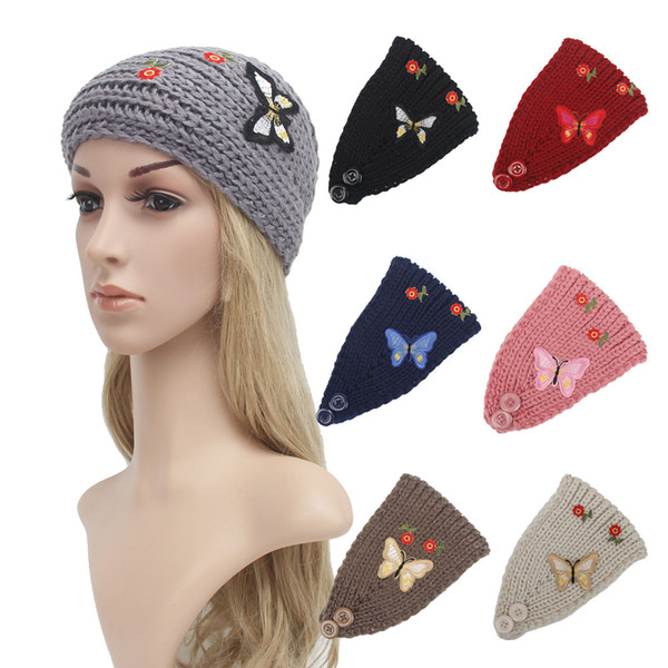 Women Fashion Hair Jewelry Wool Crochet Headbands Knit Hair bands Butterfly Flower Winter Ear Warmer Wool hair bands free shipping