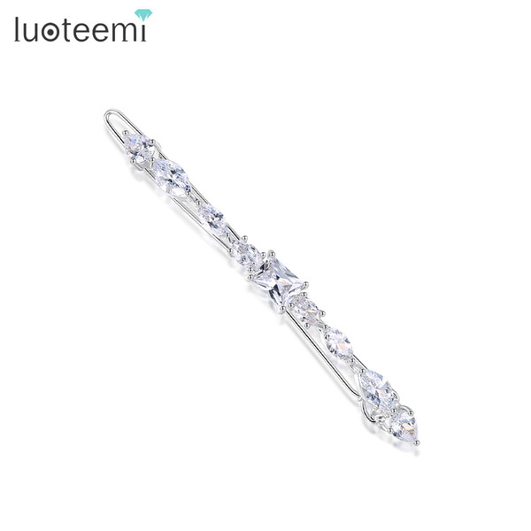 LUOTEEMI High Quality European Elegant Clear Zircon Wedding Hairpin Crystal Brides Hairclip Headpiece Evening Hair Accessories