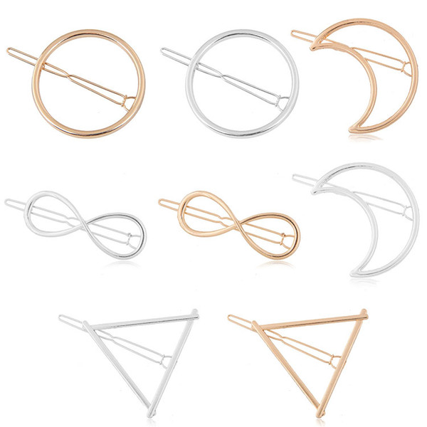 8 Style Gold Silver Men's Ladies Fancy, Round, Triangle, Half Moon Alloy Hairpin Malleall Hair Ornament Hairpin Hairline