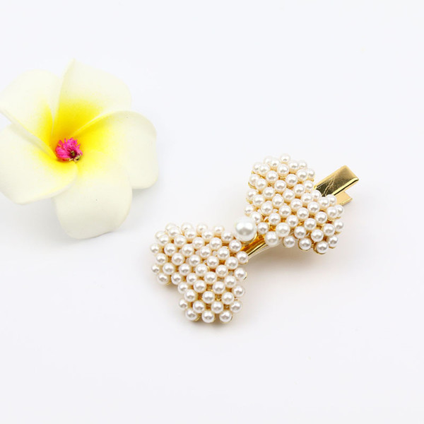 Fully pearl bow hair clip hand made hair accessories in white KC golden plated barratte shiny gifts for grils