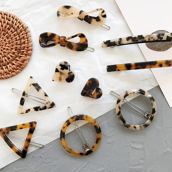 Japan Style Amber Acrylic Hair Clips Geometric Round Triangle Hairpin Leopard Heart Shape Women Hair Acccessories Barrettes