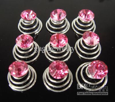 New Arrive Hot Sale 100Pcs Wedding Pink Crystal Hair Twists Spins Pins Hairpin GJ05