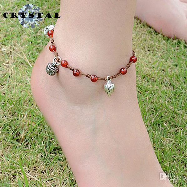 New Brand Classical Imperial Red Agate Flowers Bells Woven Women Foot Jewelry Summer Beach Turtle Pendant Anklets wholesale