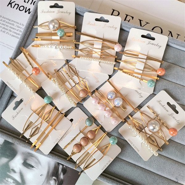 4pcs/Set Women Vintage Acrylic Resin Beads Korean Hairpins Sweet Girls Imitiation Metal Beads Gold Color Hair Clips Hair Accessories