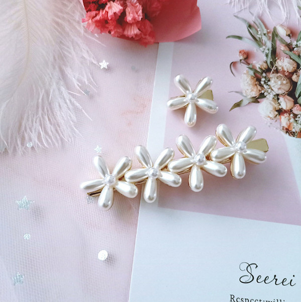 New Fashion Cute Korean Pearl Haipin Nice Flower Barrettes Side clip Wholesale