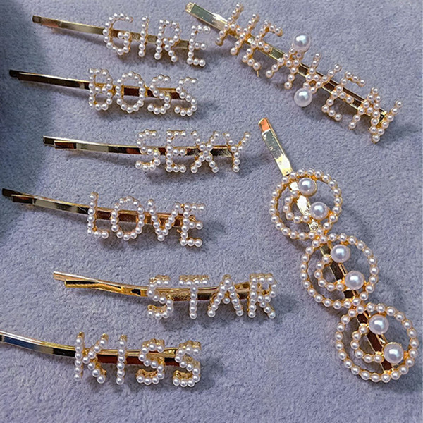 2019 New Arrival High Quality English Letter Pearl Hair Clips Pins Barrette Korean Smiley hair accessories For Girls