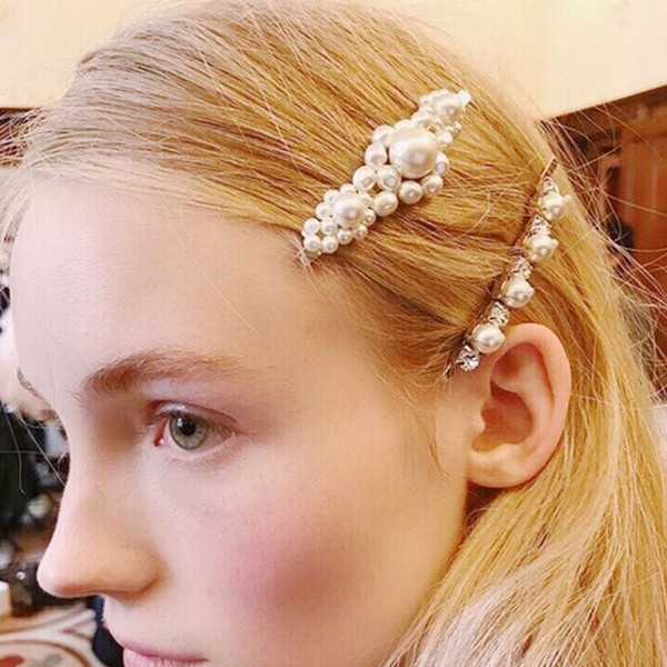 2019 European and American fashion new imitation pearl hairpin French hand-knitted word clip exquisite hair accessories