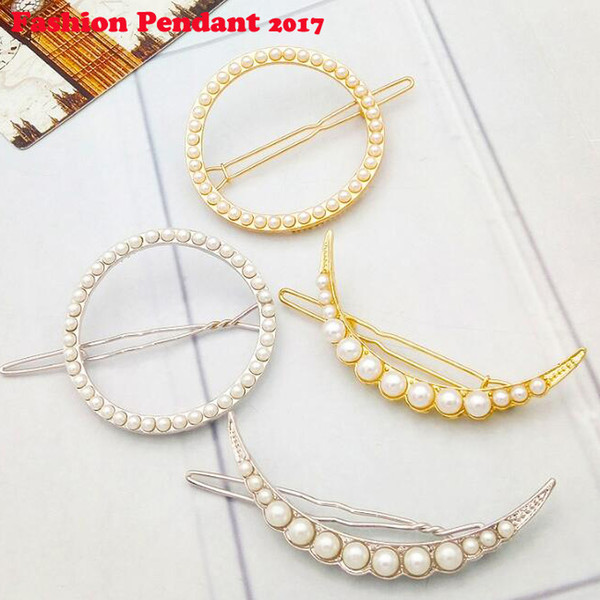 Girls Hair Clip Big Pearl Alloy Frog Clip Triangle Circle Stars Hairgrip Barrette Holder for Womens Hair Accessories