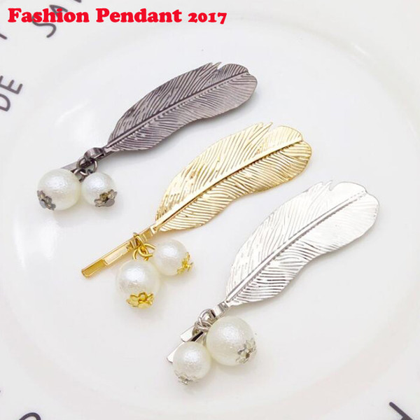 Women Fashion Leaf Feather pearl Hairpins Girls Hair Clips Slide Jewellery Ladies Headbands Barrettes Headwear Hair Accessories