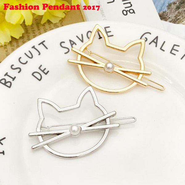 200pcs Women Girls Metal Alloy Hairgrip Barrette Hollow Geometric Cat Shape Hair Clip Faux Pearl Decor Barrettes Holder Gli dhl shipping