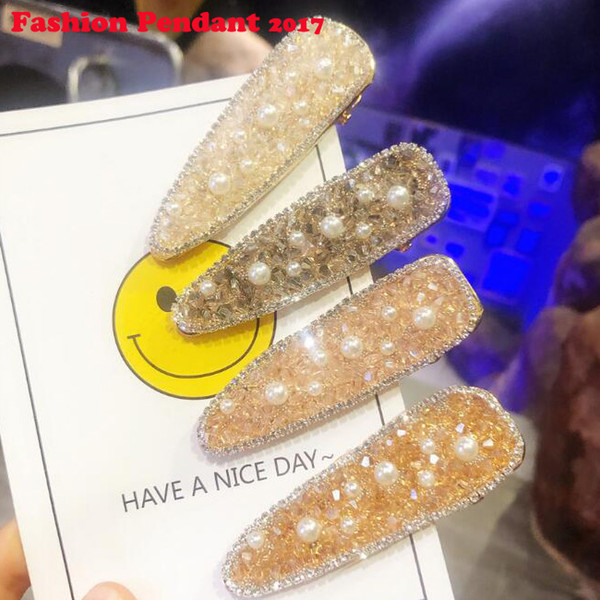 2019 New Style Metal Women Duckbill Hairclip Korean Super Crystal pearl Hairpin Fashion Simple Side clip