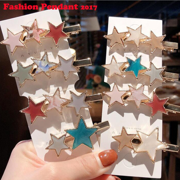 Women Temperament Side Clip Five-pointed star Round Bangs Broken ClipS sweet wild Hairpin Tiara Girls Gift Hair accessories