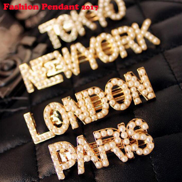 New Fashion Women Pearls Hair Clips Barrettes New York Tokyo Paris London Hair Accessories Crystal Imitiation Pearl Hair Clips