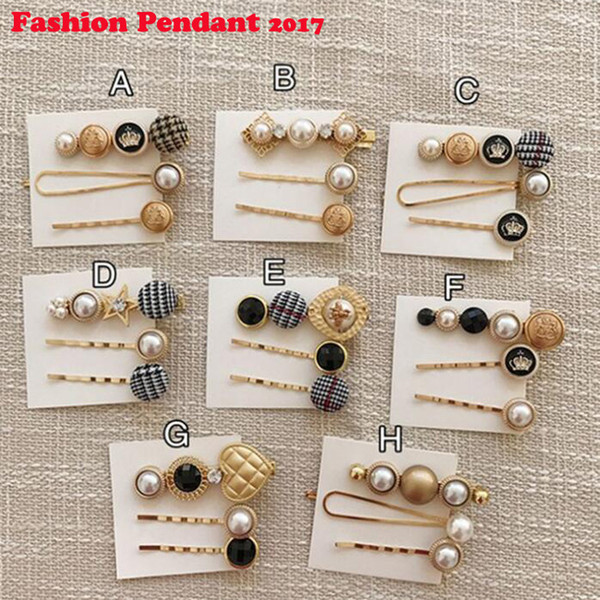 New 3pcs/1Set Korea Vintage Imitiation Pearl Hairpins Fashion Hair Accessories Houndstooth Button Imitiation Pearl Hair Clips