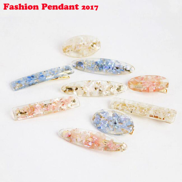 Women Girls Japanese Style Side Hair Clip Geometric Water Drop shell Shape Duckbill Hairgrips Colored Marble Textured Printed