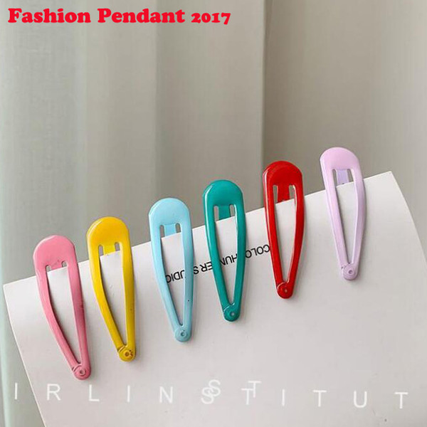 Women Girls Metal Alloy Side Hair Clip Sweet Macaroon Candy Color Water Drop Shape BB Hairpin Glitter Baking Paint Snap Barrette