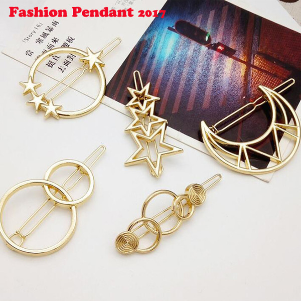 Fashion Girls Barrette Cute Hollow Metal Alloy Hair Clips Jewelry Pins Hairclips moon star pattern Hair Accessories