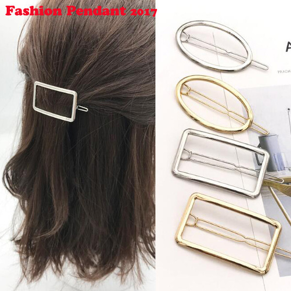 Fashion Women Lady Girl Geometric Shape Hair Clip Punk Hollow Out Triangle Circle Barrettes Hairpin Clamps Gold Tone