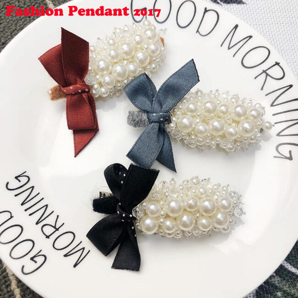 Simple Pearl Metal Plated Fashionable Barrettes Hair Pins colorful bow Hair Accessories for Women Girls 2019