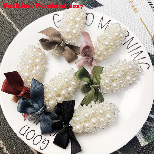 2019 Simple Pearl Metal Plated Fashionable Barrettes Hair Pins colorful bow Hair Accessories for Women Girls dhl shipping