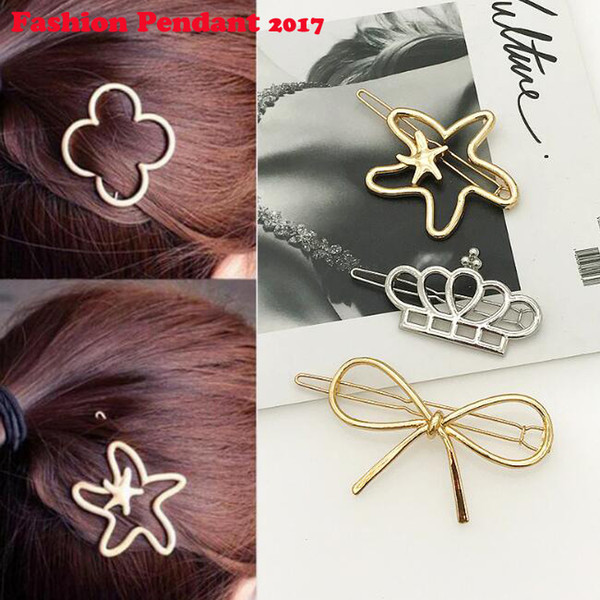 Fashion Women Hollow Out Headdress Starfish bow Hair Pins Gold Silver Color Barrettes Hair Clip Hair Accessories
