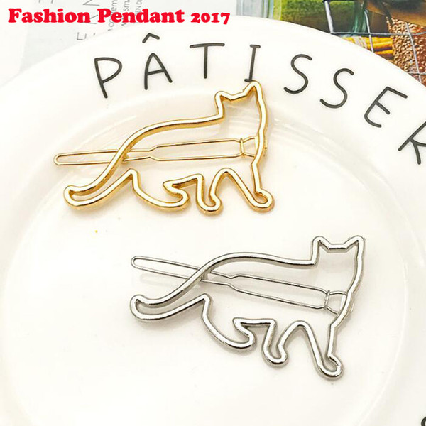 Metal Alloy Hairgrip Barrette Hollow Geometric Cat shape Hair Clip Decor Barrettes Holder Glitter for women