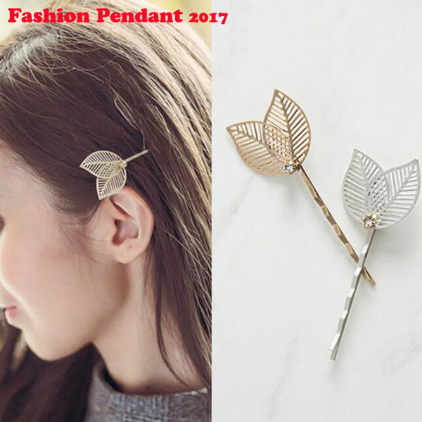 Vintage Side Clip Leaves Hairpins Hair Jewelry Wholesale Accessories Women 2019 Hot Hollow Gold Leaf Barrettes Hair Clips