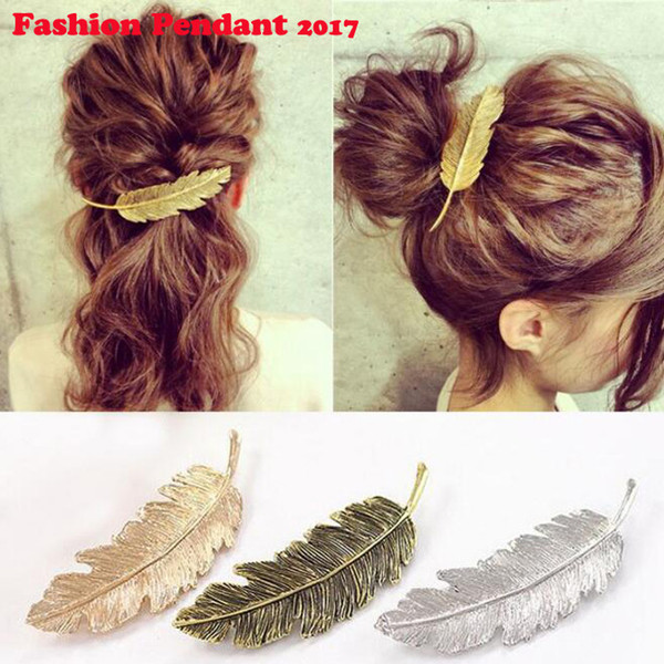 Fashion Metal Leaf Shape Hair Clip Barrettes Crystal Pearl Hairpin Barrette Color Feather Hair Claws Hair Styling Tool