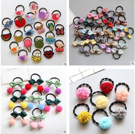 10 styles (random colors)Korean version of the cartoon fruit animal children do not hurt the safety hair ring buckle girl flowers bow hair a