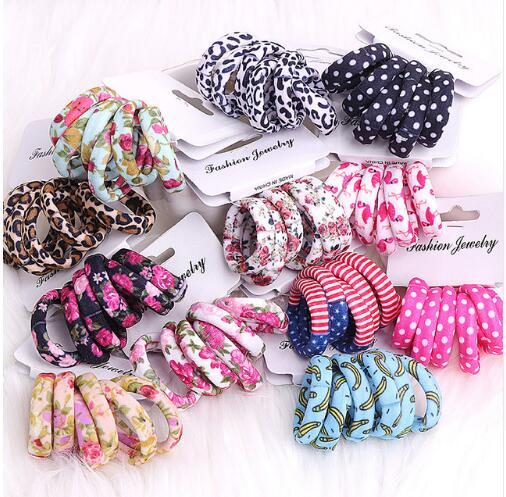 Cotton Print Flowers Hair Ropes Leopard High Elastic bands Elegance Hair Gum For Women Girls Hair Accessories