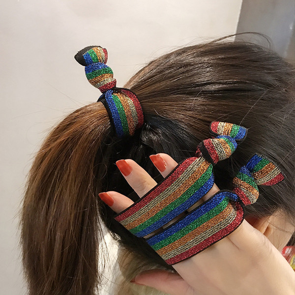 Simple Rainbow Elastic Hair Rope Girl Creative Knot Leopard Grain Stripe Wide Hair Rubber Bands Fashion Hair Jewelry Accessories Wholesale