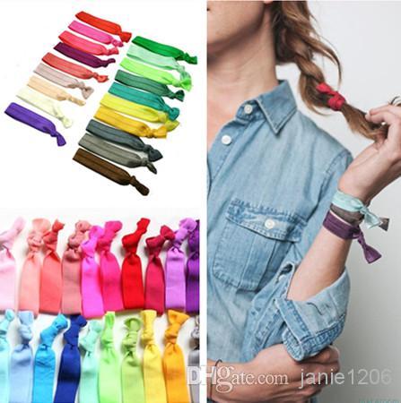 100 Pcs/lot (20 Colors Option) New Knotted Ribbon Hair Tie Ponytail Holders Stretchy Elastic Headbands Kids/Women Hair Accessory