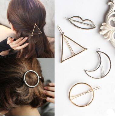 New Promotion Trendy Vintage Circle Lip Moon Triangle Hair Pin Clip Hairpin Pretty Womens Girls Metal Jewelry Accessories