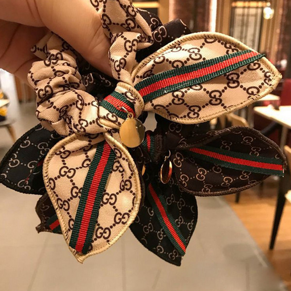 Cute Bownot Elastic Luxury Hair Rubber Band Letters Stripe Pony Tails Holder Luxury Brand Hair Accessory Gift for Love Girlfriend