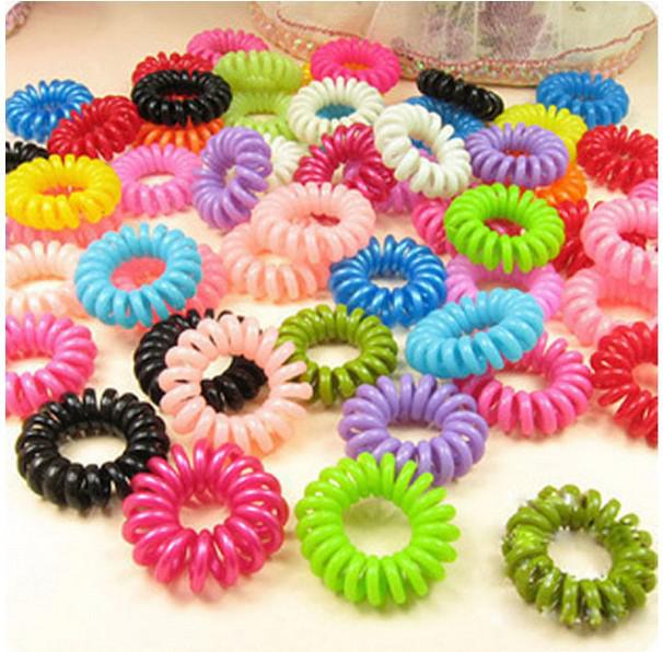 New Arrival 100Pcs Wholesale Lots elastic Telephone Wire Cord Head Ties Hair Band Rope Free Shipping