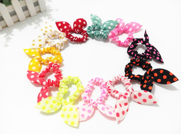 Wholesale Hot sale Children women Hair Band Cute Polka Dot Bow Rabbit Ears Headband Girl Ring Scrunchy Kids Ponytail Holder Hair Accessories