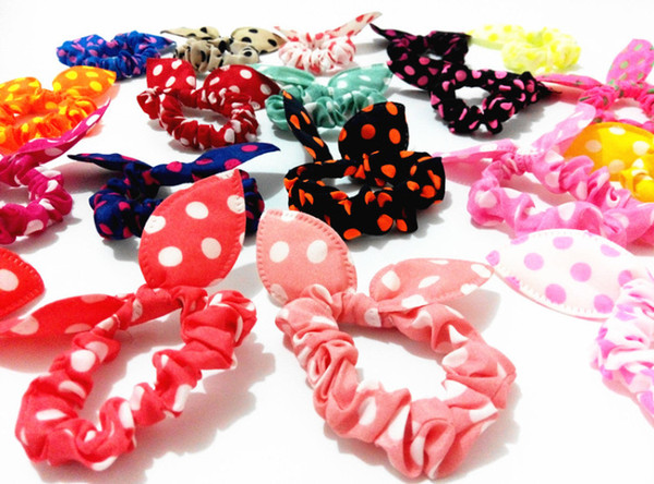 Fashion Mix Style Hair bands Polka dot leopard trip hair rope Rabbit Ears scrunchy Hair tie hair accessory