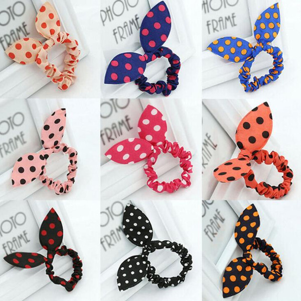 Cute Rabbit Ears Hair Bands Polka Dot Leopard Hair Tie Rope Bowknot Lovely Girls Hair Accessories Tony Tail Holder Mixed Colors