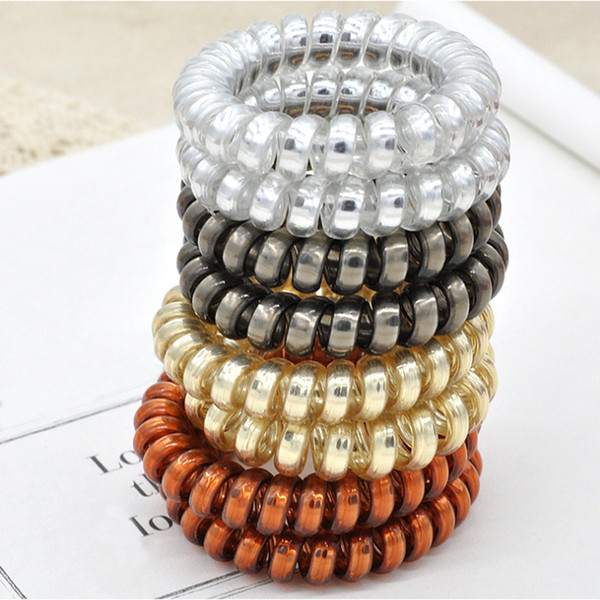 Vintage Punk Metallic Luster Translucent Phone Cord Hair Rubber Bands Rope Elastic Hair Ties Ring for Women Girls Fashion Hair Accessories