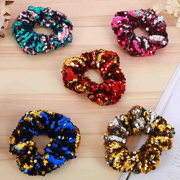 2018 Mermaid Sequins Large Cheer Elastic Hair Band Grosgrain Ribbon Cheerleading kid Girl Hair Accessories 120013