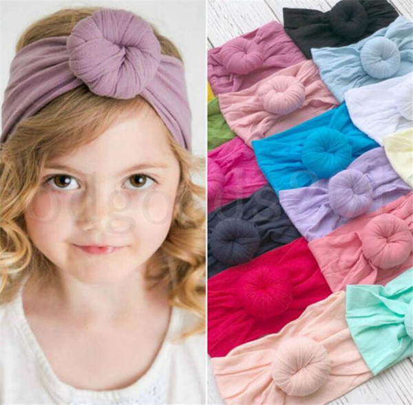 22 colors fashion baby Turban Nylon Headband super soft ball Bohemia hair accessories children kids headbands 16*9cm D128